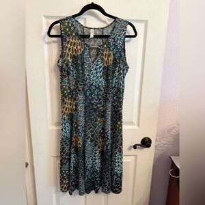 Per Seption Concept flared sleeveless Peacock dress. Size Medium.